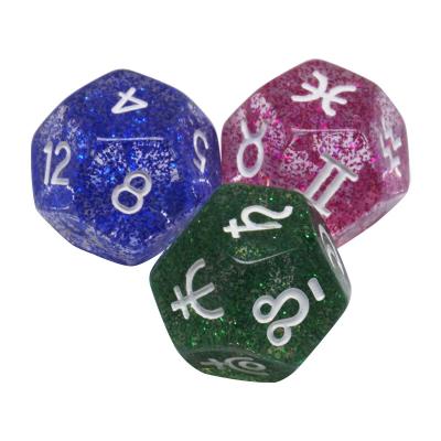 China Wholesale Mixed Color Set Resin Glitter Dies Set Side Tarot Divination Dice D12 Constellation Dies for sale