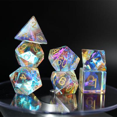 China Polyhedral Dies Set New 7pcs Colored Glass Dungeons and Dragons Cut Gem Dies Blank Set for sale