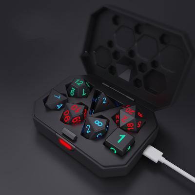 China Polyhedral Dice Set Hot Sale 7pcs Cutting Edge LED Dice Gem Rechargeable RPG Glowing Dice With Free Box for sale