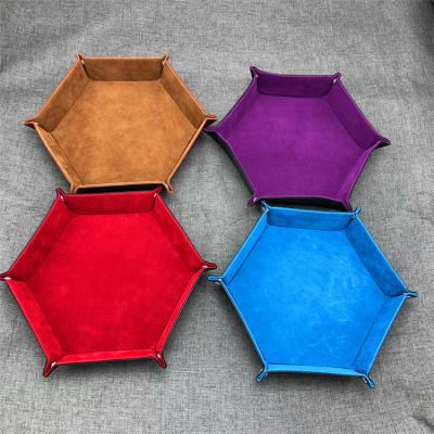 China Fashionable Hot Sale Leather Hexagon Storage Box PU Cut Out Tray Folding Leather Flannel Hexagon Tray for sale