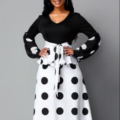 China Office Dress Breathable Luxury Women Plus Size Long Sleeve Polka Dots Maxi Dresses for sale