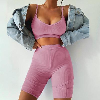 China Sustainable Sports Suit Women Clothes Sets Sling Bra Shirts Shorts New Summer 2 Piece Clothes Set for sale