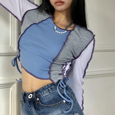 China Autumn Woman Casual Color Contrast Breathable Blouse For Women Upper Clothing Sheath Long Blouse Shirts for sale