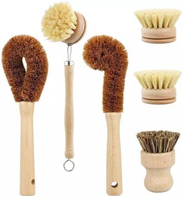 China Sisal Sustainable Plastic Free Natural Coconut Plastic Bottle Dish Brush Bottle Kitchen Organic Wooden Bamboo Cleaning Brush for sale