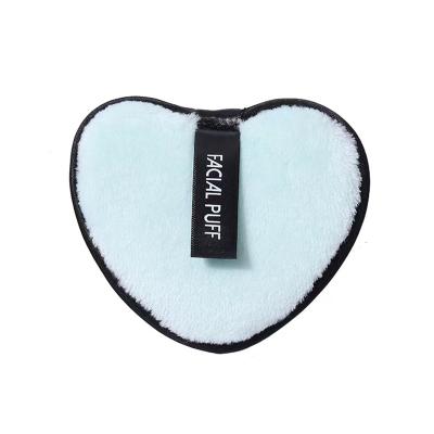 China Logo Cute Heart Shaped Microfiber Soft Custom Towel Microfiber Makeup Remover Washable Pads for sale