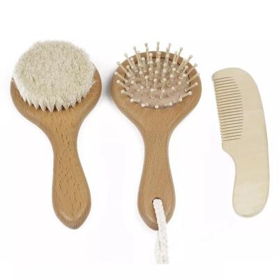 China Disposable 100% Biodegradable Natural Soft Goat Stiffen Bamboo Baby Hair Brush For Newborn Baby Brush And Comb Set for sale