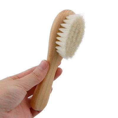 China Disposable Hot Selling Natural Soft Goat Stiffen Baby Hair Brush Bamboo Wooden Hairbrush For Newborn Baby for sale