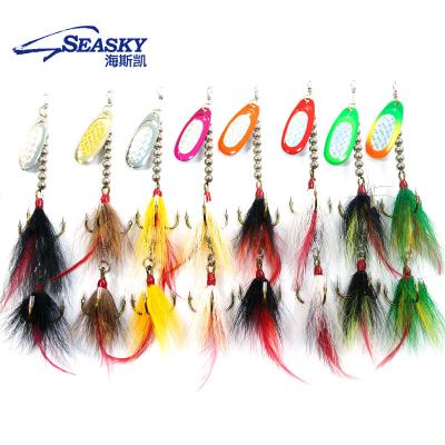 China Spinner Bait 44g 25cm Customize Musky Pike Fishing Jig Bucktail Metal Feather Hook Treble Hook for sale