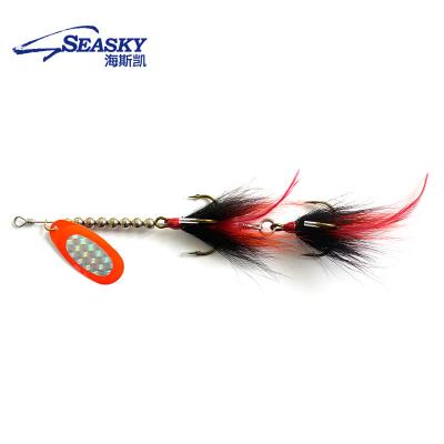 China Spinner Bait 44g 25cm Customize Musky Pike Fishing Jig Bucktail Metal Feather Hook Treble Hook for sale