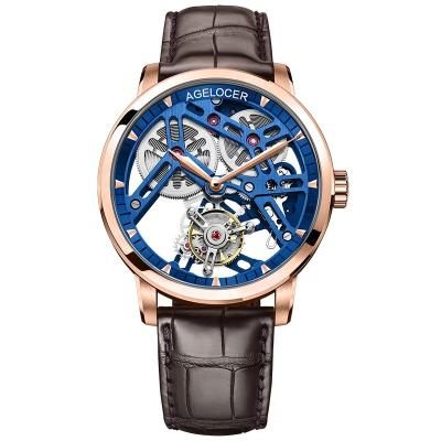 China AGELOCER Luxury Tourbillon Power Reserve Watches Mechanical Skeleton Men Automatic Watch 80 Hours Leather Strap Wristwatch Reserve Power for sale