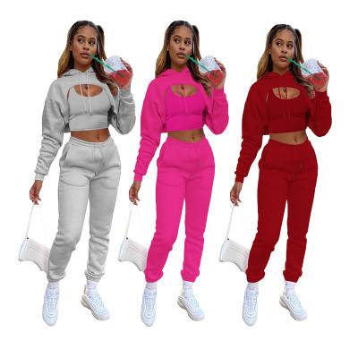 China QUICK DRY Women Top Fashion Tracksuits Custom Logo Jogging Wear Sexy 3 Piece Sweatsuits for sale