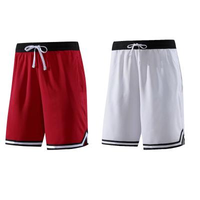 China Antibacterial Thailand Quality White And Red Shorts Men Black Zipper Pockets Empty Basketball Shorts for sale