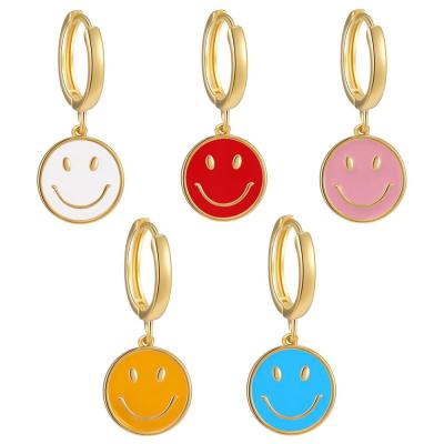 China Luxury Brass Cute Smiley Smiley Drip Earring 18k Gold Colorful Happy Face Dangle Earrings Women for sale