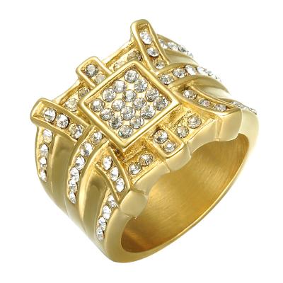 China Luxury Europe and America titanium gold plated stainless steel pavoi men dimond hip hop rings statement bling ring for sale