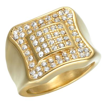 China Europe and America Dimond Zircon Men Stainless Steel Rings Gold Hip Hop Cuban Exotic Exotic Ring for sale