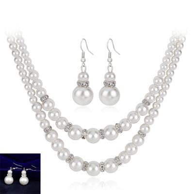 China Europe and America two-piece fashion multi-layer and necklace earrings set Hawaiian pearl zinc alloy jewelry sets for sale