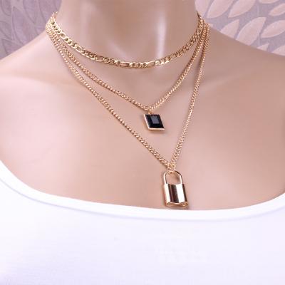 China Europe and America jewelry summer fashion moon natural stone lock multilayer necklace for sale