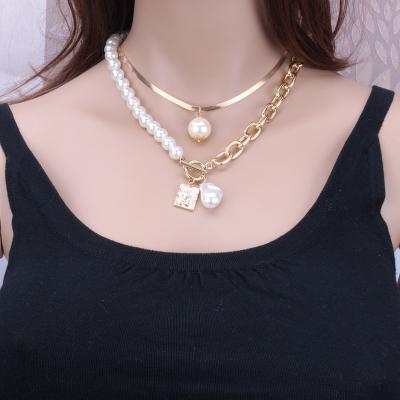 China Personality of Europe and America exaggerated fashionable 925 silver necklace multilayer layering pearl necklace chains for sale