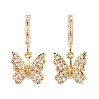 China Fashion Factory Wholesale Ladies Trendy Stud Earrings Butterfly Gold Plated Zircon Stud Earrings for sale