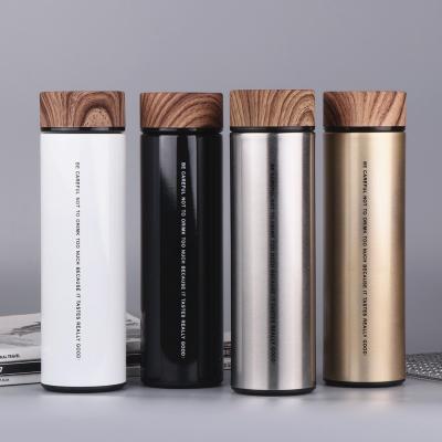 China Durable PORTABLE Reusable Stainless Steel Water Bottles Metal Double Wall Insulated Water Bottles With Wooden Lid for sale