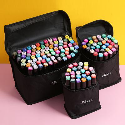 China Children drawing drawing set double tips around seed and chisel seed 24 colored brand pen 30 by 46 set with cloth bag for sale