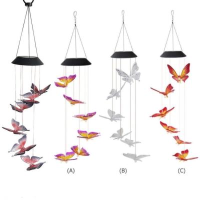 China Garden Most Popular Outdoor Solar Decorative Light 6pc Butterfly Ware Solar Light Wind Chimes for sale