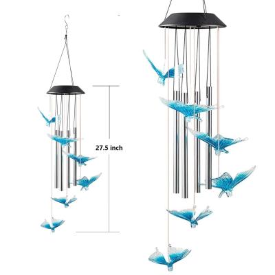 China Solar Garden Wind Chime Supplier 6 RGB Light Color Changing Rotating Butterfly Wind Chime Light for Outdoor Indoor Decoration for sale