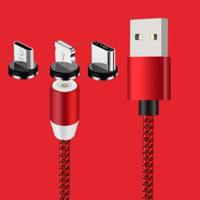 China Strong Magnetic Charging Cable High Selling For iPhone Data Cable Nylon Fabric 2.4a Fast Charging 3 In 1 USB Magnetic Led Charging Cable for sale