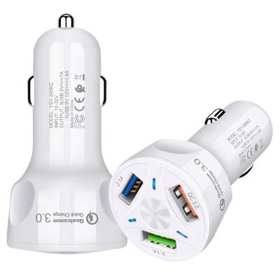 China White CU11 Mobile Phone Fast-charging 36W White Quick Charge 3.0 3USB Ports Car Charger For Mobile Phone for sale