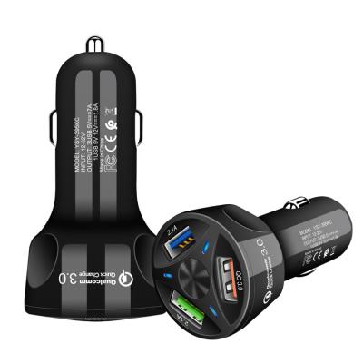 China CU11 Black Mobile Phone Fast-charging 36W Quick-Charge 3.0 3USB Ports Car Charger For Mobile Phone for sale