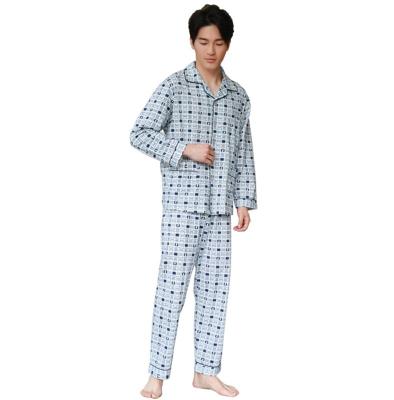 China Wholesale Soft Cotton Mens Long Sleeve Tops Pants Mens Sleepwear New Pajamas for sale