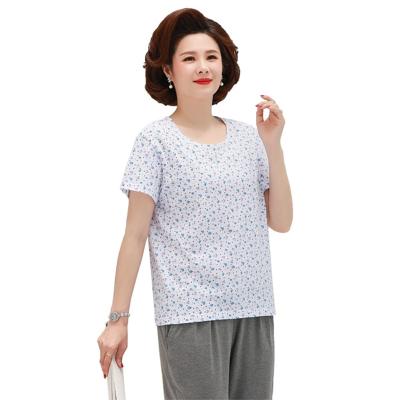 China Wholesale High Quality 100% Soft Print Crew Neck Women Cotton Blouses Short Sleeve Shirt for sale