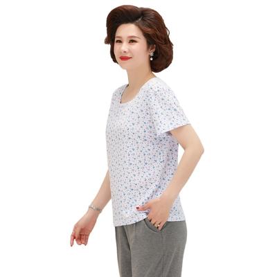 China New Arrival Soft Printing Round Neck Short Sleeve Fashion Casual Elderly Mother's Home Clothes for sale