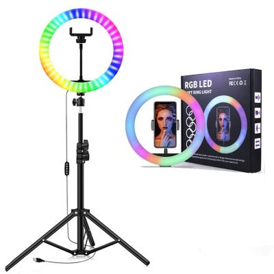 China Shine MJ33 13 Inch RGB Photo Selfie Ring Light Beauty Video Studio LED Adjustable Circle RGB Ring Lamp with Tripod Stand Remote Controller for sale