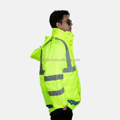 China High Visibility Work Coat Safety Clothing Reflective Fluorescent Hooded Raincoat Jacket Man and Women Winter Safety Waterproof Jackets for sale