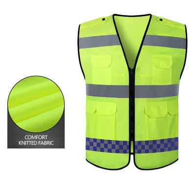 China Most Popular Custom High Visibility Logo Zipper Working High Visibility Reflective Brand Construction Road Safety Vest for sale