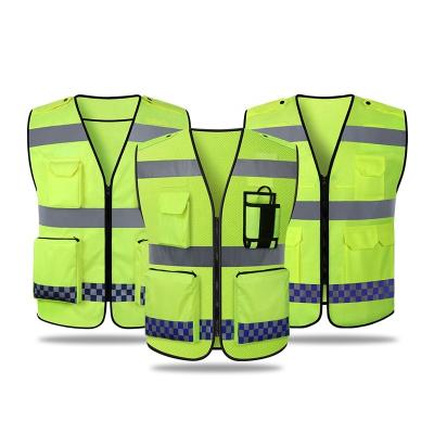 China Custom High Visibility Factory Logo Zipper Work High Visibility Reflective Brand Construction Traffic Vest Safety Vest Hi Viz for sale