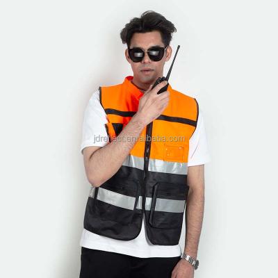 China Orange High Visibility High Visibility Traffic Vest Safety Reflective Vest With Pockets for sale