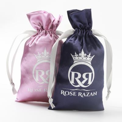 China Promotion Luxury Blue Rose Hair Silk Packaging Bags Custom Logo Silk Pouch Bag Drawstring Gift Perfume Jewelry for sale