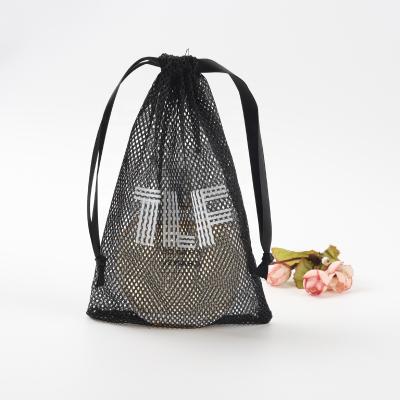 China Custom Logo Printed Nylon Mesh Cosmetic Gift Bag Black Golf Ball Mesh Bag Mesh Soap Packaging Pouch for sale