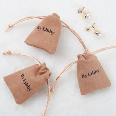 China Custom Logo Printed Suede Drawstring Jewelry Cosmetic Bag Suede Small Bag Gift for sale