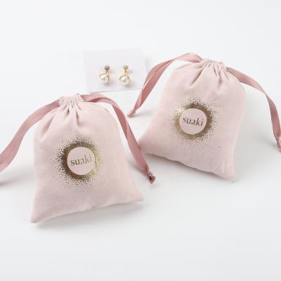 China Hot Selling Luxury Pink Suede Drawstring Gift Packaging Bag Suede Bangle Gemstone Jewelry Pouch Recyclable for sale