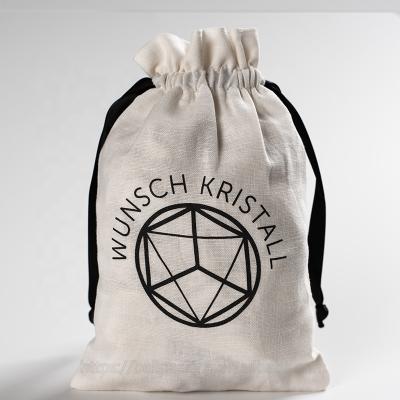 China Recyclable High End Custom Logo Printed Cotton Linen Drawstring Bag for sale