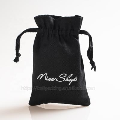 China Recyclable Luxury Custom Black Cotton Gift Pouch Logo For Jewelry for sale