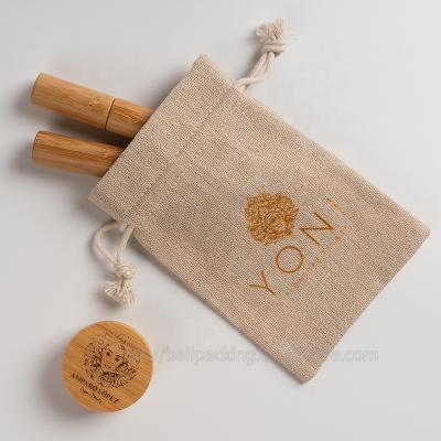 China Custom Logo Printed Linen Jute Pouch Drawstring Jute Gift Packaging Bag for sale