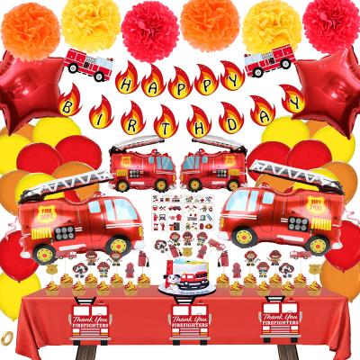 China Firefighter Cake Topper Balloon Sticker Firefighter Happy Birthday Banner Decorations Festival Decoration Fire Truck Theme Birthday Party Supplies for sale