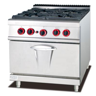 China Commercial Chinese Restaurant Kitchen 4 Burner Gas Cooking Range With Cabinet for sale