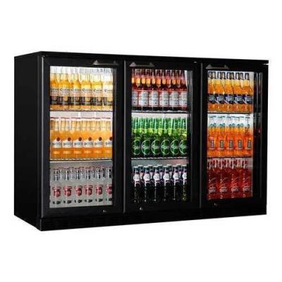 China Single-Temperature Swing 3 Doors Beer Fridge Black Glass Drink Back Bar Cooler for sale