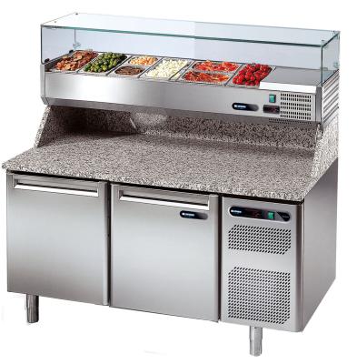 China Hot Selling Single-temperature Commercial Pizza Prep Table Refrigerator with Display Top Salad Bar for sale