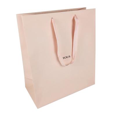 China Eco-Friendly Logo Luxury Cosmetic Boutique Gift Custom Clothing Store Packaging Jewelry Retail Shopping Paper Bags With Ribbon Handle for sale